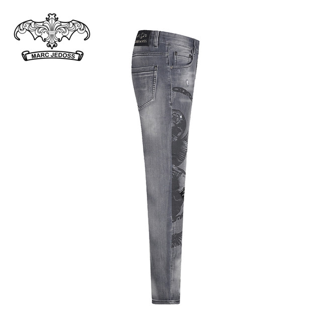 JEDOSS/JEDOSS ຜູ້ຊາຍ summer washed ພິມ jeans slim ສີເທົາ ກາງເກງຂາຍາວ trendy 086