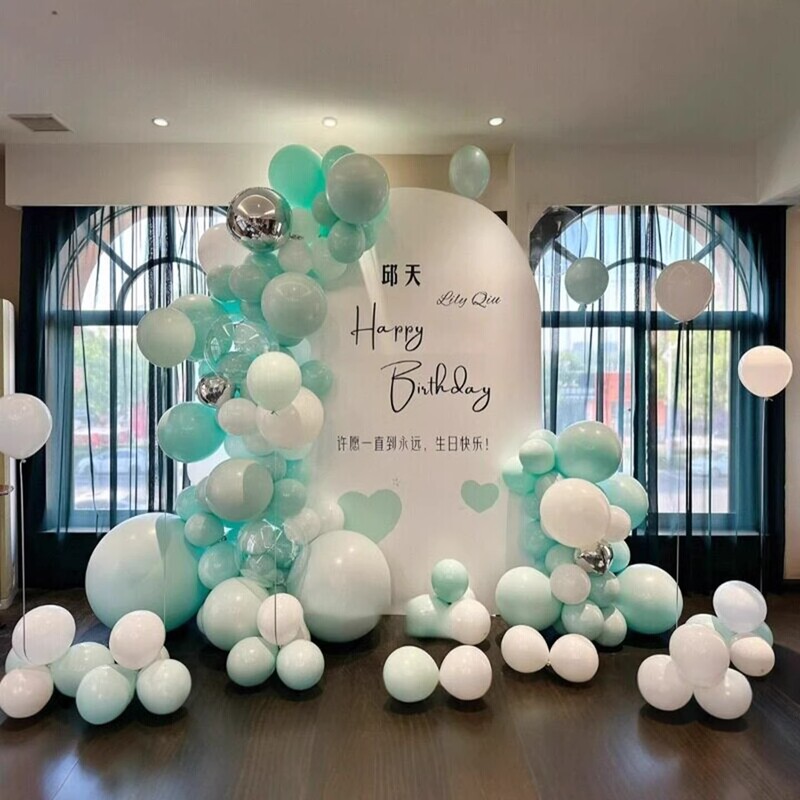 5-Inch, 10-Inch, 12-Inch, 18-Inch Tiffany Blue and White Balloons for Girls' First Birthday Party Scene Balloon Decoration 5-Inch, 10-Inch, 12-Inch, 18-Inch Tiffany Blue and White Balloons for Girls' First Birthday Party Scene Balloon Decoration