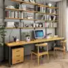 Custom American double desk bookcase combination Household solid wood desk Desktop computer desk with bookshelf one-piece table