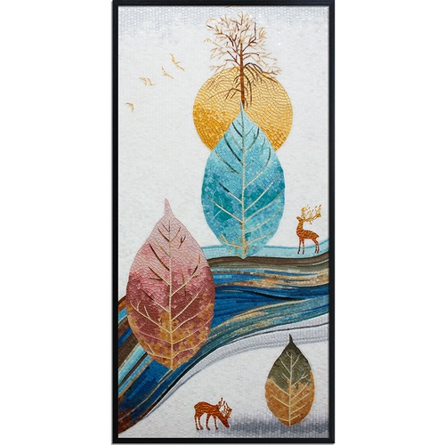 Современное легкое роскошное крыльцо декоративная живопись атмосферная абстрактная вертикальная версия росписной гостиной гостиной, листья, листья, насыщенные оленя