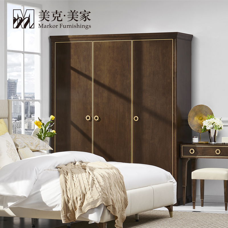 (New product)Meike Meijia Rhine love song solid wood storage three-door storage wardrobe modern bedroom large wardrobe