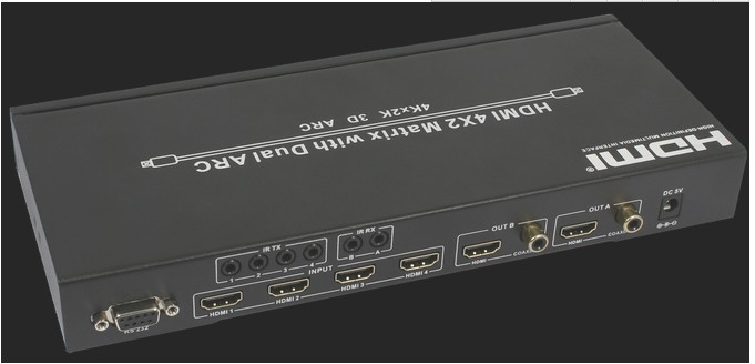 HDMI Matrix 4times 2 HD 4 in 2 out matrix Switcher Bidirectional IR independent digital coaxial audio