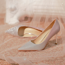 Gradient method Little High heel Shoe design Feminiscent Fairy Atmosphere Goddess Van Fine Heel Wedding Shoes 2022 New