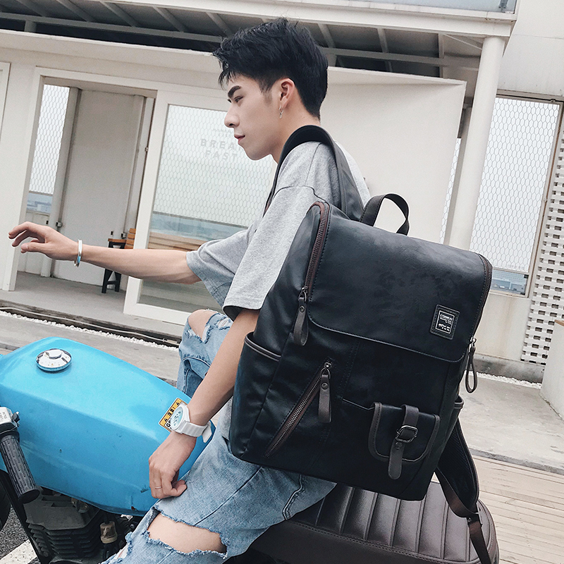 Hong Kong Han Edition Fashion Men's Bag Casual Genuine Leather Rear Shoulder Bag Street New SHOULDER BAG STUDENT SCHOOL BAG COMPUTER BAG