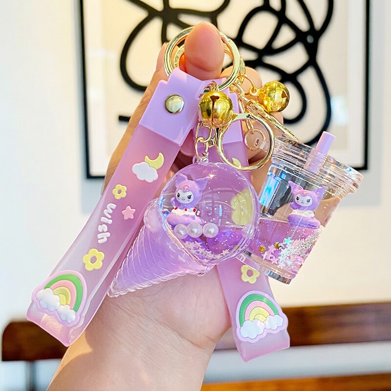 Kuromi Crystal Liquid Sand Keychain Cartoon Cute Milk Tea Cup Backpack Pendant Couple Best Friend Birthday Small Gift Kuromi Crystal Liquid Sand Keychain Cartoon Cute Milk Tea Cup Backpack Pendant Couple Best Friend Birthday Small Gift