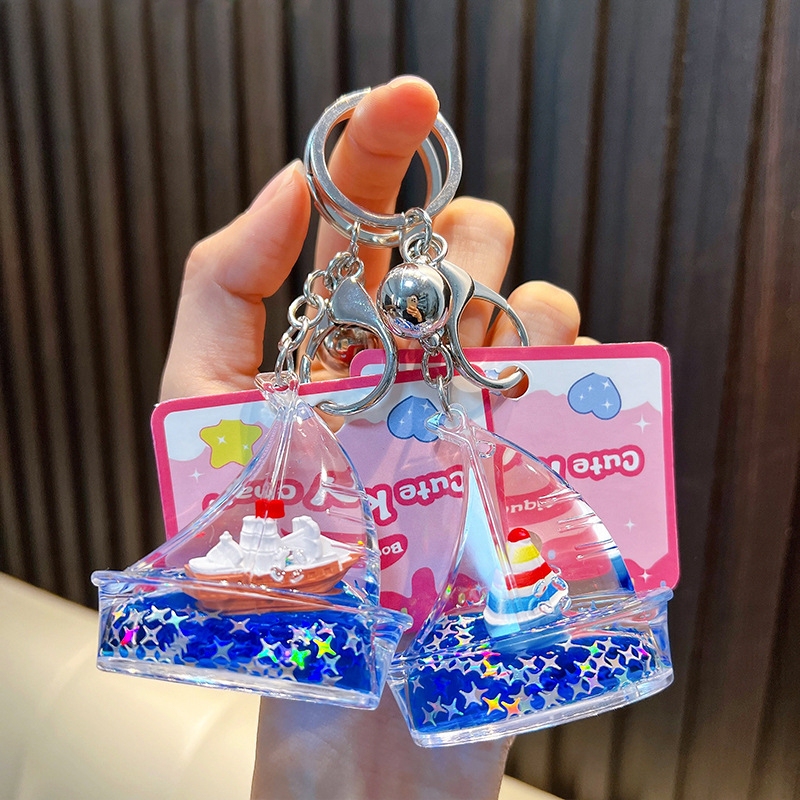 Creative Quicksand Ocean Sailboat Floating Bottle Keychain Car Keychain Student Backpack Pendant Best Friend Small Gift