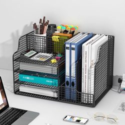 Office Desk Storage Rack Metal File Rack File Storage Rack Office Supplies File Storage Box Desktop Bookshelf Multi-layer Large Capacity File Box A4 Paper Data File Finishing Rack Book Rack