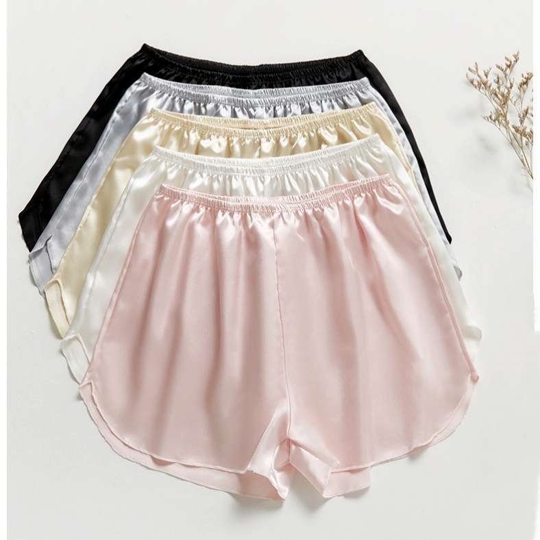 Ice Silk Loose-Fitting Home Sleep Shorts, Three-Quarter Length, Thin Safety Shorts, Anti-Exposure, Base Layer, Insurance Shorts for Women, Suitable for Summer Wear Outside