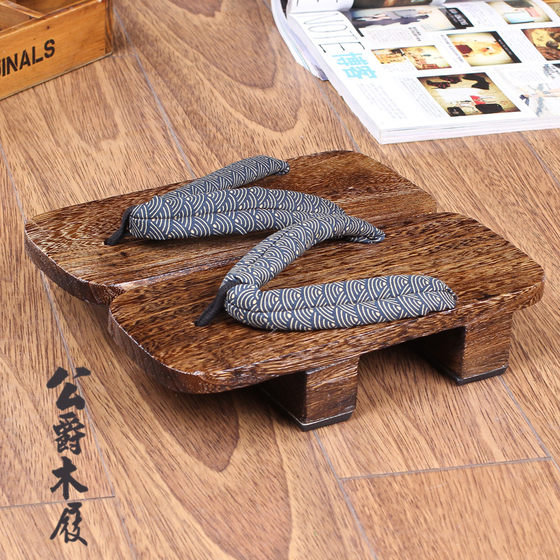 日本式传统男士款足底二齿和服木屐男宽板木拖鞋 木底夹脚 人字拖