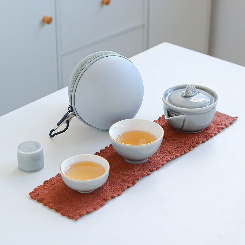 Ceramic cup teapot household minimal travel tea set one pot two cups covered glaze fast cup cup