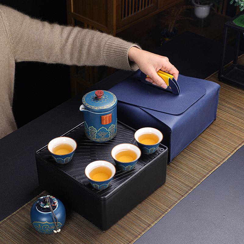Tea set ceramic tea cup tea pot gift box gift household simple portable travel bag tea pot one pot three cups personality