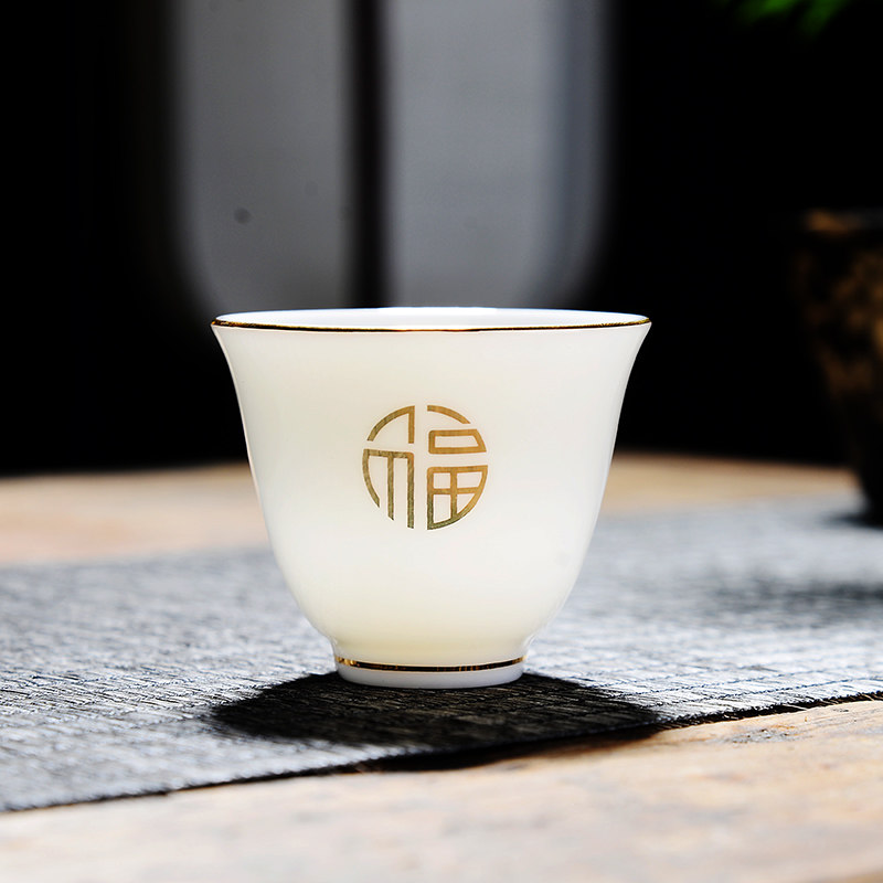 Suet jade tea cup thin tire sweet white jade Jingdezhen cup single ceramic handmade kung fu tea set Dehua small tea bowl