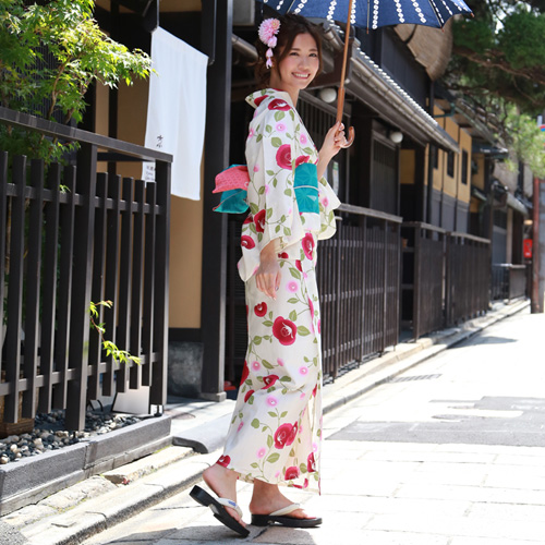 The new cotton Japanese kimono yukata waist folding fresh camellia frangipani