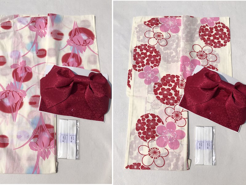 Export Japan kimono bathing clothes plain cotton light yellow base cherry blossom water fairy flowers