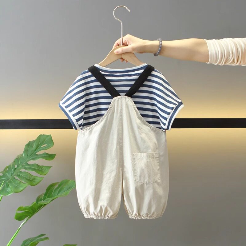 Stylish Boys Suspenders Set | Striped Short Sleeve Top + Adjustable Overalls | Toddler Two-Piece Summer Outfit for Little Boys 2-7 Years - Image 3