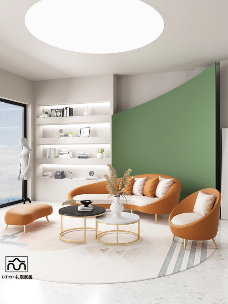 Net red light luxury special-shaped single double sofa rock board coffee table combination office hotel lobby homestay sofa coffee table