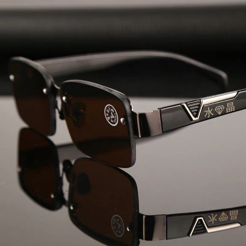 Sunglasses men's Donghai crystal glass stone glasses men's driving professional fashion cool eye protection large frame sunglasses