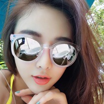 South Korea ulzzang colorful reflective sunglasses fashion womens white transparent sunglasses round frame sunglasses