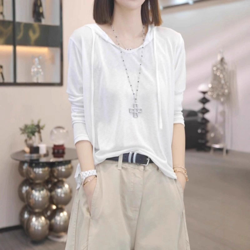 Plus Size High-End Hooded Sun Protection Blouse 2026 New Summer Loose Thin Air-Conditioning Shirt T-Shirt Long-Sleeved Top