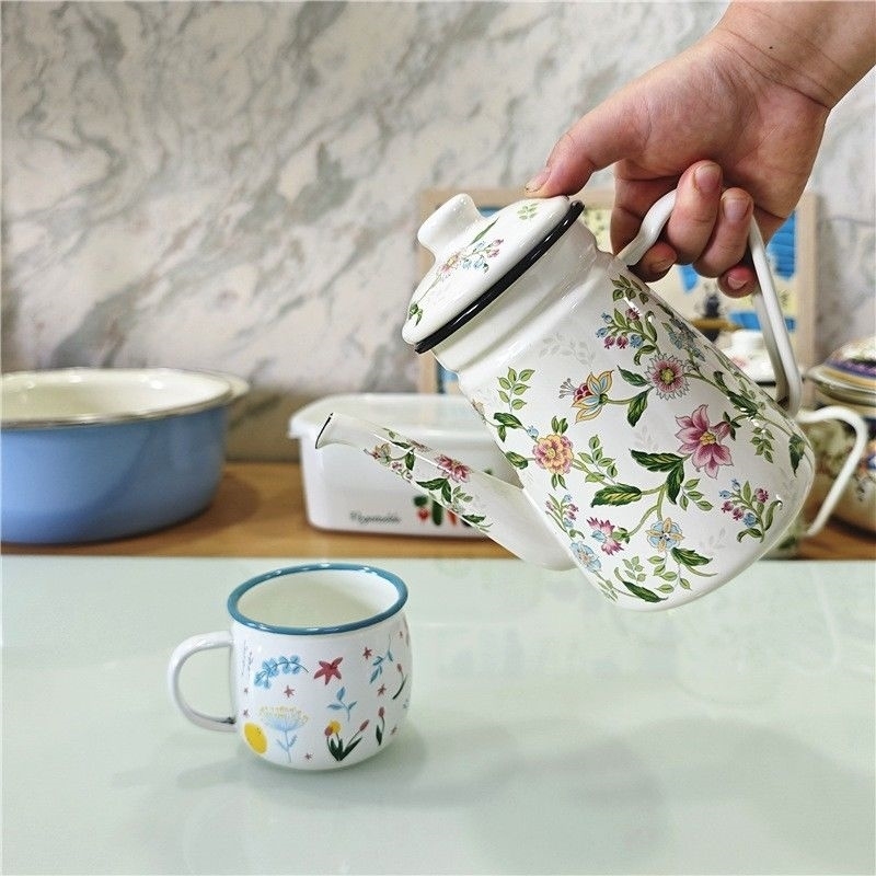 Thickened Enamel 1.1L Enamel Pot Coffee Pot Oil Pot Water Pot Enamel Pot Milk Tea Pot Hand Brewing Pot