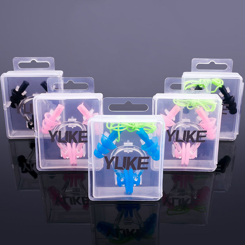 Swimming waterproof non-slip belt rope earplugs nasal clip soft silicone adult children anti-otitis media shampoo bath postage