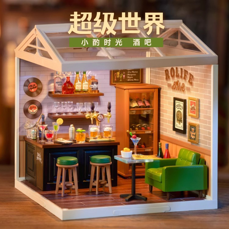 Rolife Ruolai Super World Bar Educational Building Blocks Assembly Toy Model DIY Cabin Kidsren's Gift for Girls