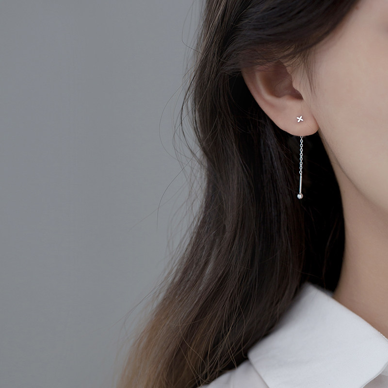 Love Loch s925 Silver Short cross Four Leaf Flower Ear Necklace Brief Pearl Temperament Korean version ear decoration