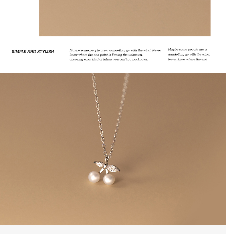 925 Sterling Silver Pearl Zircon Cable Chain Inlay Cherry Pendant Necklace display picture 2