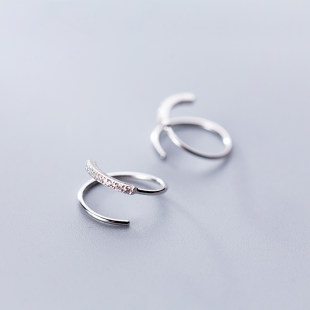Elook S925 Silver Spiral Ear Women's Korean Version Little Fresh Single Drill Wave Short Ear Ear Line Earrings