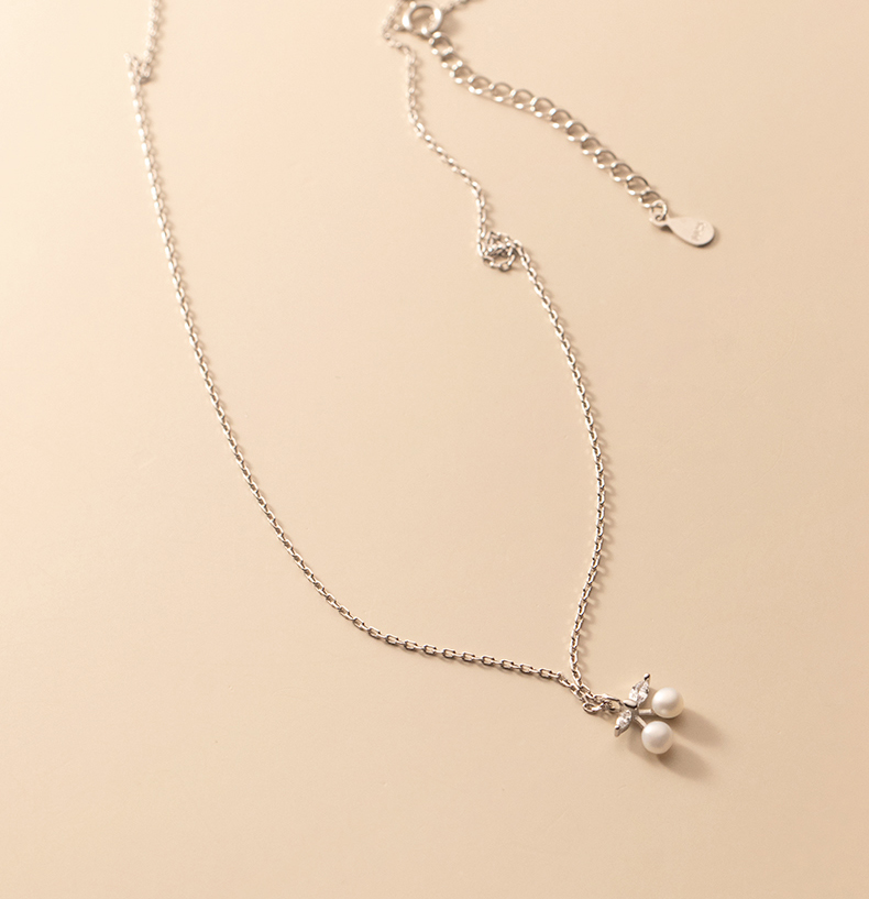 925 Sterling Silver Pearl Zircon Cable Chain Inlay Cherry Pendant Necklace display picture 3