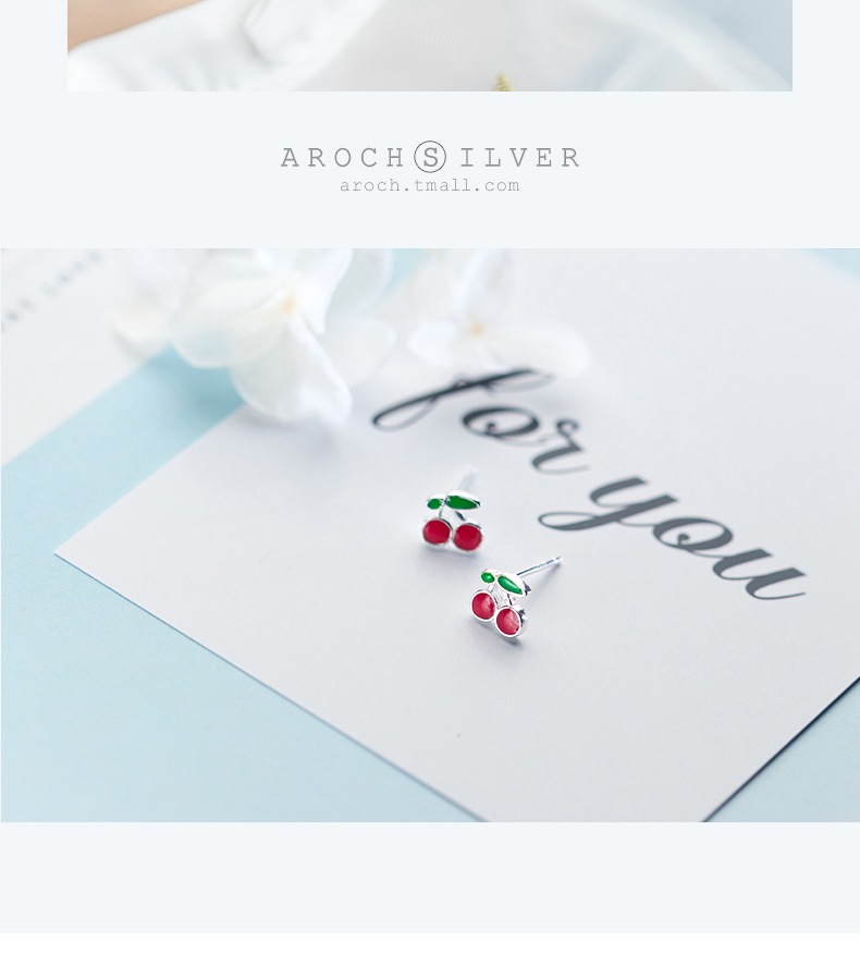 1 Par Plata De Ley 925 Cereza Pendientes display picture 5