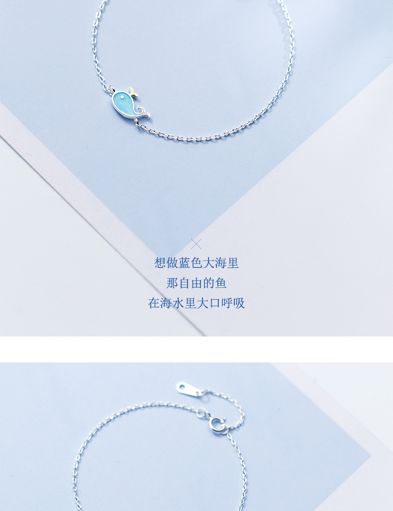 Love Lodge S925 Vòng tay cá voi bạc nhỏ Nữ Hàn Quốc Cá nhỏ màu xanh tươi Cá ngọt Đại dương Trang trí động vật vòng tay nam vàng