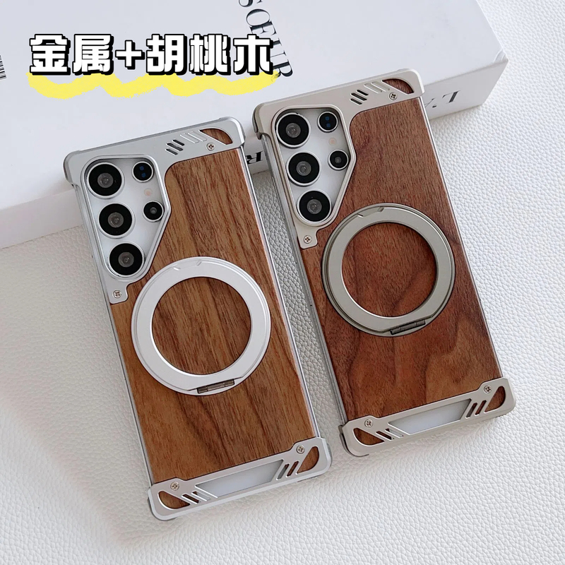 Metal Solid Wood Frameless Case Suitable for Samsung Galaxy S25 Ultra Phone Case Magsafe Magnetic S24U Aluminum Alloy S23U Rotating Stand S22 Heat Dissipation Anti-Drop Samsung Protective Case Metal Solid Wood Frameless Case Suitable for Samsung Galaxy S25 Ultra Phone Case Magsafe Magnetic S24U Aluminum Alloy S23U Rotating Stand S22 Heat Dissipation Anti-Drop Samsung Protective Case