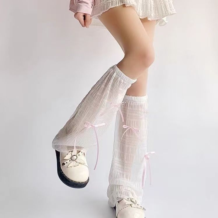 Ballet stockings, thin leg warmers, spring/summer JK Lolita style, lace bow, sweet princess style calf warmers.