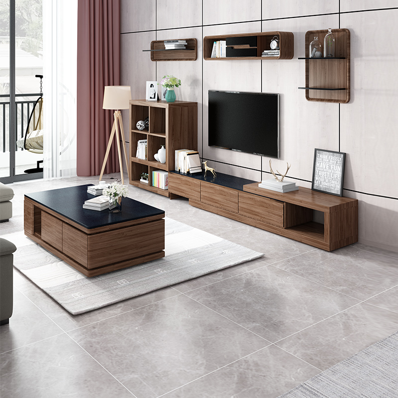 Nordic coffee table TV cabinet combination modern minimalist small apartment fire stone floor cabinet DB1417 clear