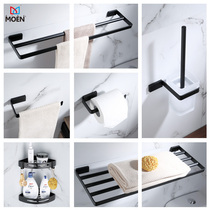 Stainless steel towel rack black towel rack toilet bathroom rack Nordic bathroom hardware pendant set