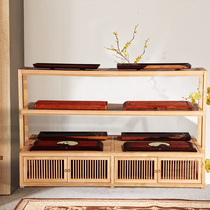 Tea art family New Chinese display Modern exhibition hall Hotel club Bed and breakfast Tea tray storage rack Solid wood multi-layer rack