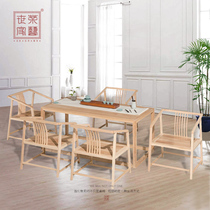 Tea family New Chinese style solid wood tea table and chair combination Household five-person dining table Dining table Zen Kung Fu tea table