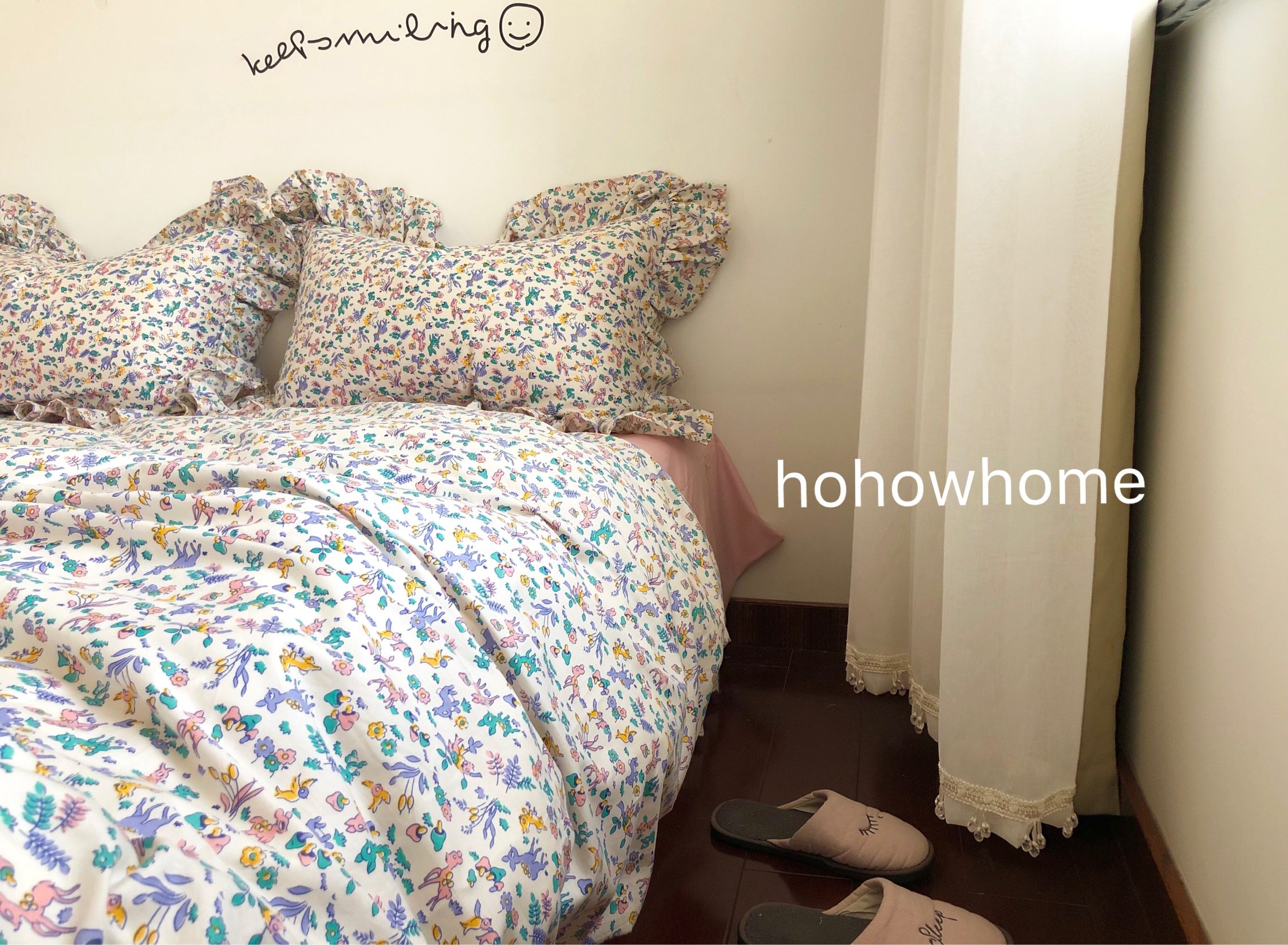 Shop owner recommends Hao Xiao Deer Bambi pink lace cotton four-piece quilt cover sheets Korean girl bedding