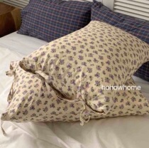 So gentle ins Korean style beige retro small floral bow pillowcase single cotton pure cotton without core