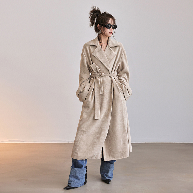 【50% off Promotion】Fresh up Towel Material Woolen Coat for Women, Long Over-The-Knee Thickened Warm Trench Coat