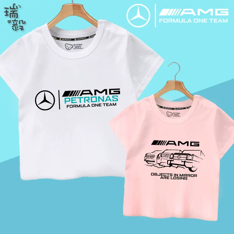 Футболка с принтом AMG F1 автомобиль, Мерседес Формула, детская повседневная одежда с коротким рукавом