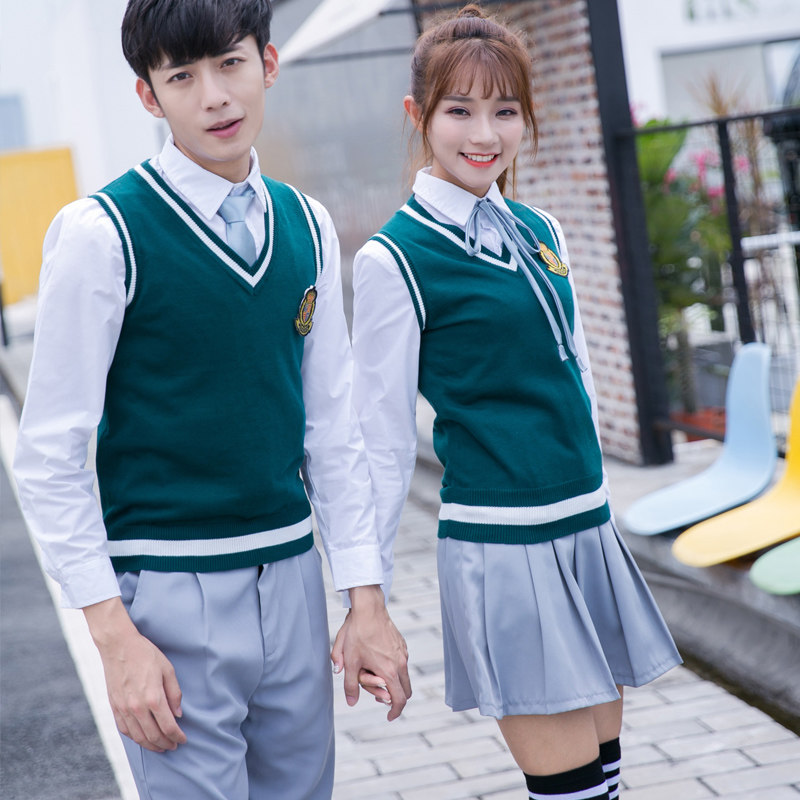 Korean class uniform School uniform Knitted vest couple dress College style high school student jk uniform Sailor suit Navy skirt suit