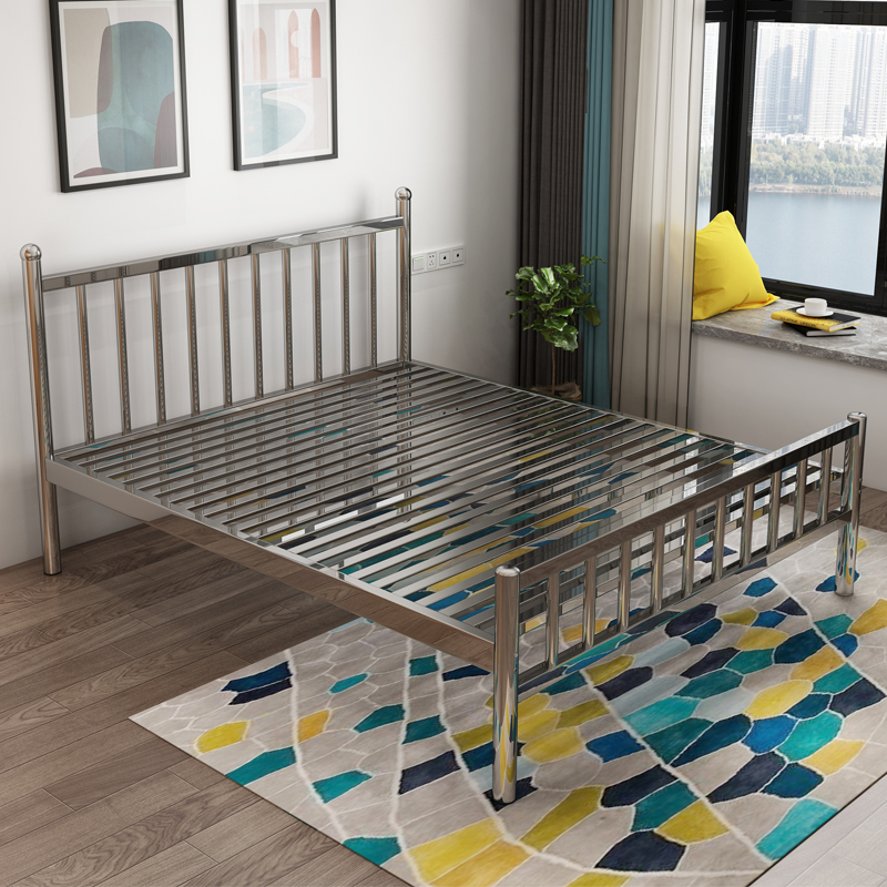 304 thickened stainless steel bed Home 1 8 Double beds 1 m Single-style extremely simple iron frame bed Dormitory Apartment bed