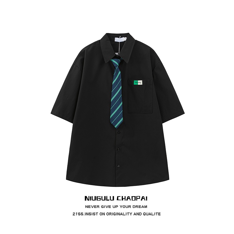 Niugulu.23Ss Trendy Brand Fashion Loose and Versatile Unisex Youthful and Energetic Casual Shirt with Free Tie