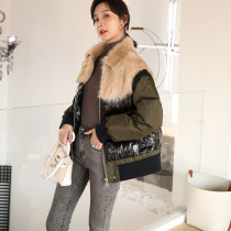  Tuscan fur one-piece stitching down jacket womens short European fur jacket womens 2019 color matching new