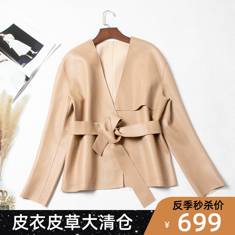 2021 new autumn and winter women's leather sheepskin leather clothes women's slim short waist leather clothes European station coat