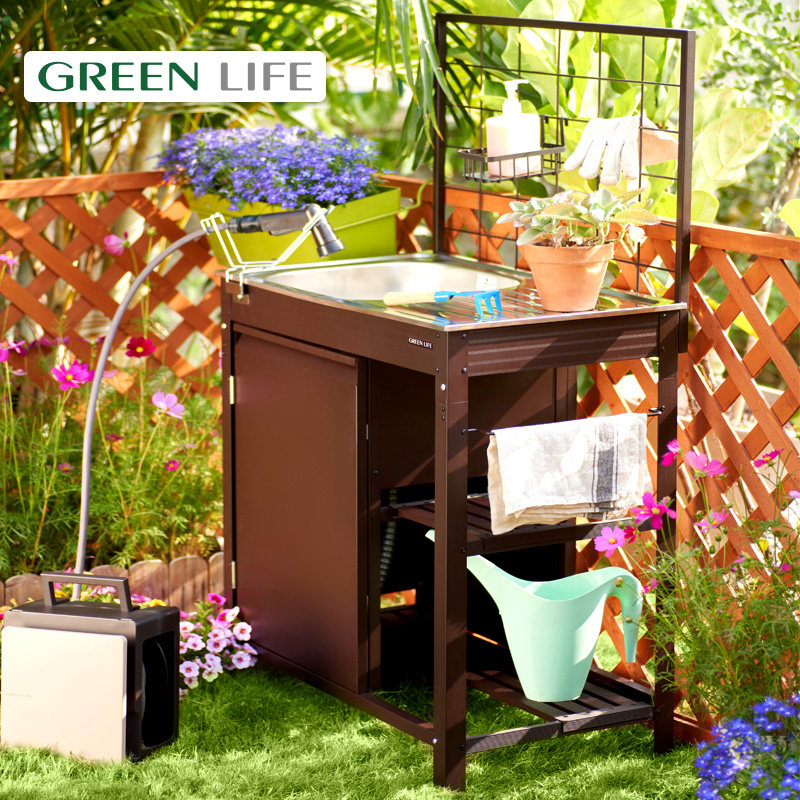 GREENLIfe Japanese patio outdoor rack aluminium alloy washout operation table stainless steel handwashing table sink
