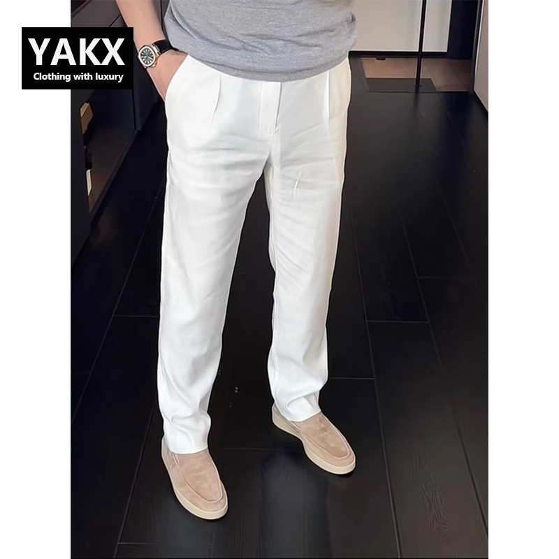 High-End White Linen Casual Pants for Men 2026 New Spring, Autumn and Summer Thin Loose Straight Long Pants for Men