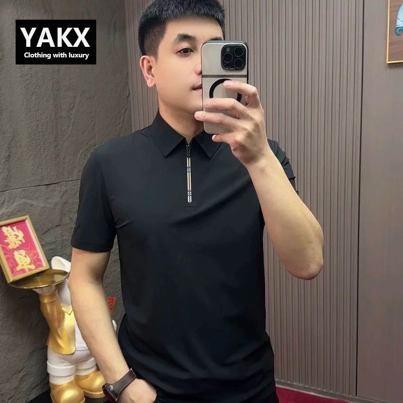 High-End Lapel Half-Zip Ice Silk Short-Sleeved T-Shirt for Men 2026 New Summer Business Casual Polo Shirt for Men